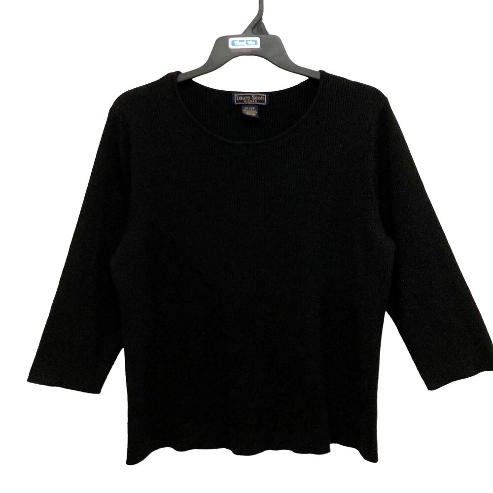 Laura Scott Knit Ribbed Sweater Top Women's Size 20W Black Metallic Stretch